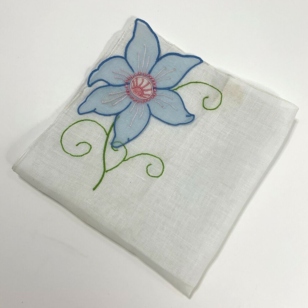 Something Blue Brides Floral Handkerchief Wedding Cottagecore Vintage Madeira 3D